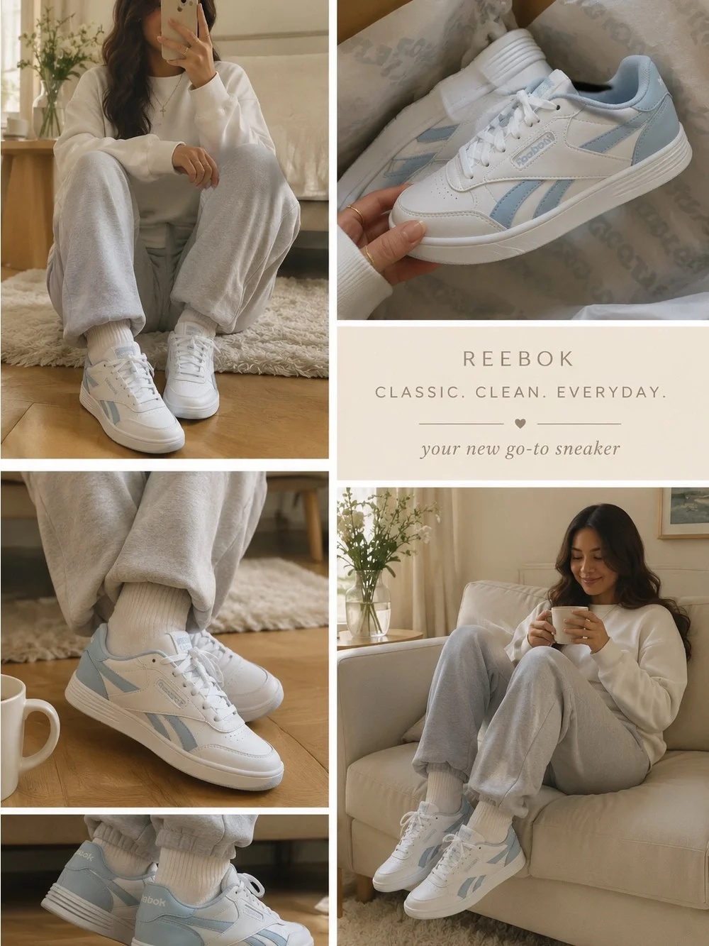 Reebok White Court Sneakers with Light Blue Accents